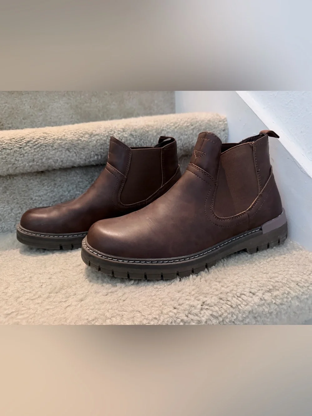 Jousen Milan Men’s Brown Chelsea Boots US Size 8 UK 7 EU 41 Pull-On Lug Sole